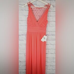 Maxi coral dress with beaded details